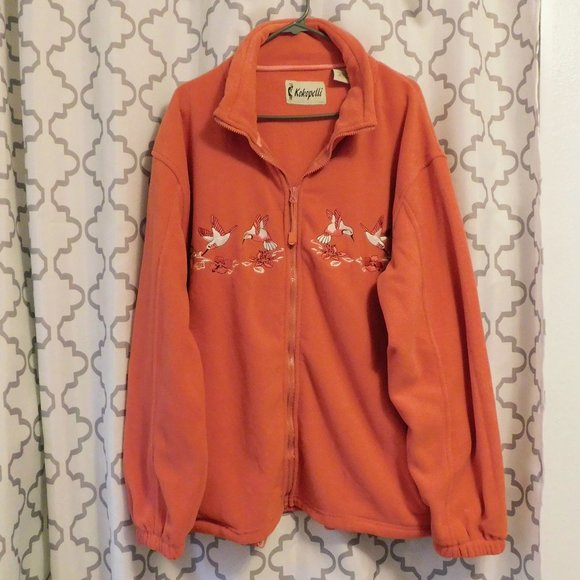 Kokopelli Vintage Dark Coral Fleece Jacket W/Hummingbirds - XXL - Picture 1 of 4